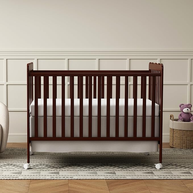 4 in 1 Convertible Baby Crib, Wooden Nursery Cribs Converts into Toddler Bed and Daybed, 3 Adjustable Base, Non-Toxic Finishes, Removable Wheels (Espresso)