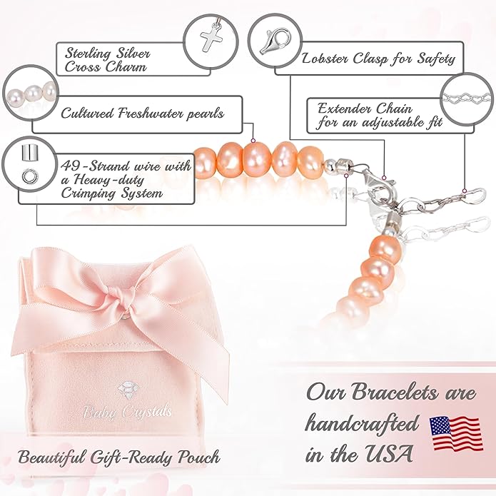 Freshwater Cultured Pearl Bracelet, Baby Bracelets for infant girls Sterling Silver Jewelry keepsake for boys or girls, 1st Birthday Girl, 1 Year Old Girl Gifts