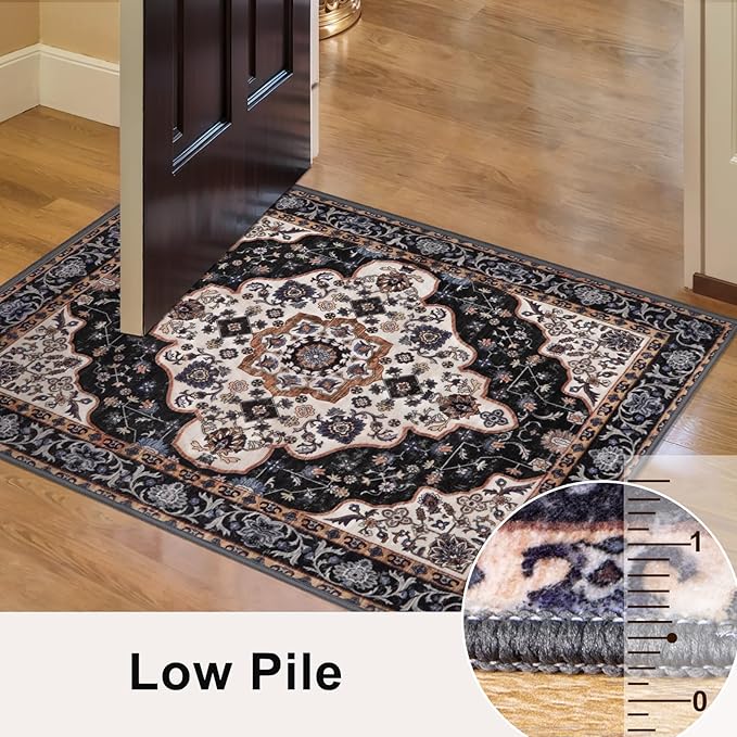 Ciicool Washable Runners Area Rug for Hallways, Ultra Soft 2'6 "x8' ft Boho Print Non-Slip Vintage Oriental Medallion Long Carpet for Kitchen Bedroom Laundry Bathroom