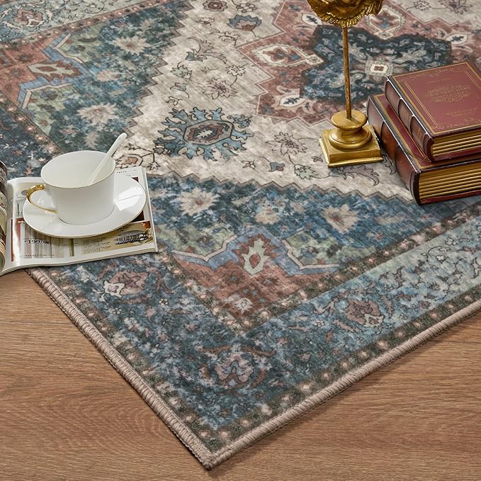 Ciicool Washable Vintage Runner Rug - 2'6" x 10' ft Hallway Carpet, Boho Low Pile Long Non Slip Soft Stair Runner Kitchen Carpet Indoor Oriental Throw for Living Room Bathroom Entry