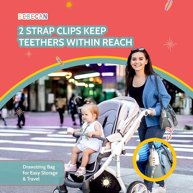 Shielded Teething Tubes – Baby Teething Relief 0-36 Months, Anti-Choking Design, Clip-Attachable, BPA-Free Silicone, 5 Soft Tubes + 2 Teether Clips + 2 Brushes + Storage Bag