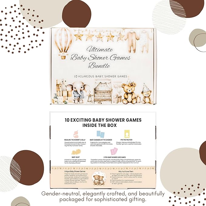 Baby Shower Games - 10 Hilarious Games for 25 Guests | Includes Mini Hunt, Mommy Belly Measure, Card Games, Charades, Pin The Pacifier, and More!