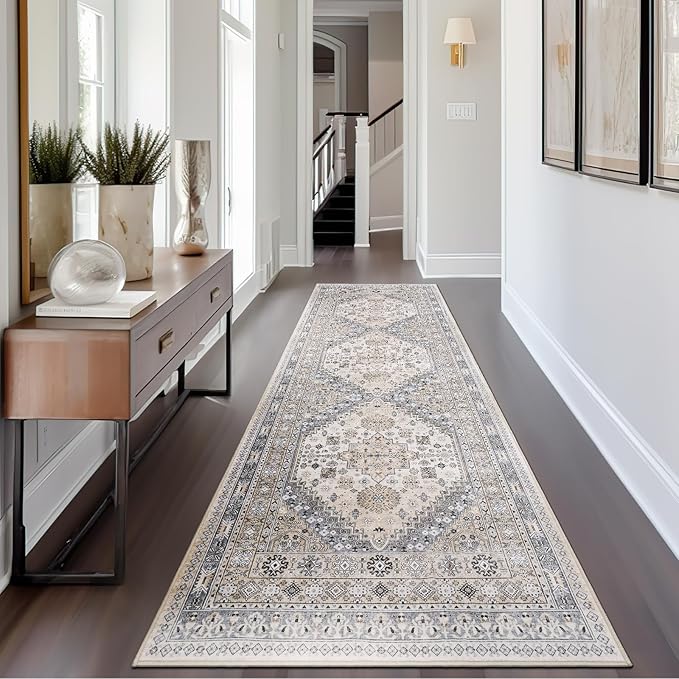 zesthome Washable Runner Rug 2.5x8 - Stain Resistant Entryway Rug,Ultra-Thin Kitchen Rugs, Anti Slip Backing Runner Rugs for Entrance Laundry Room Indoor Hallway (Beige,2.5'x8')