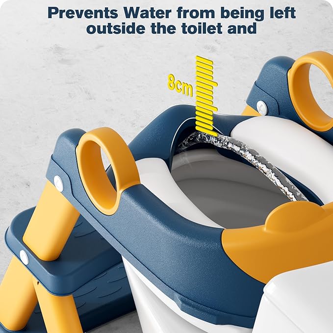 Potty Training Seat, Upgrade Toddler Toilet Seat for Kids Boys Girls, 2 in 1 Potty Training Toilet for Kids, Splash Guard Anti-Slip Pad Step Stool(Blueyellow)