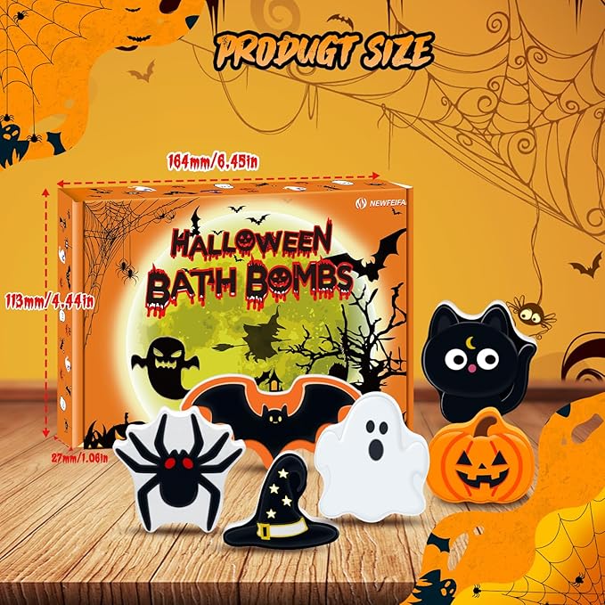 Halloween Bath Bombs Set for Kids, Boo Basket Stuffers for Women, Boys & Girls Spooky Celebration Gift, Handmade 6 Fun Shapes Hallowen Trick o Treat Party Favors for Kids