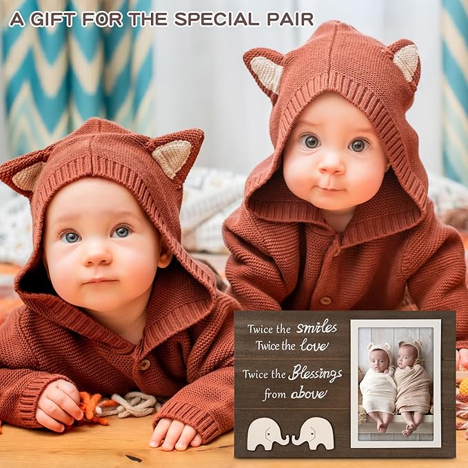 Twins Baby Picture Frame, Twin Pregnancy Announcement, Boy Girl Twins Wood Photo Frame, Twin Keepsake Gifts for New Mom Dad, Unique Twins Baby Shower Gifts, Nursery Decor, 4x6 Photo
