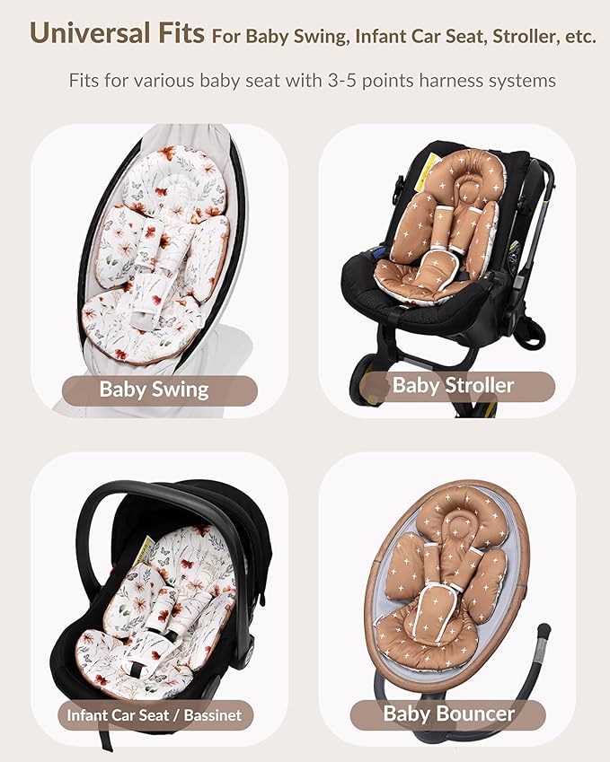 Generic Infant Car Seat Insert Compatible with Mamaroo Swing & Graco Swing and Infant Car Seat, Newborn Insert Baby Head Body Support, Reversible Design, Breathable Fabric, 1Pcs - Brown Wildflower