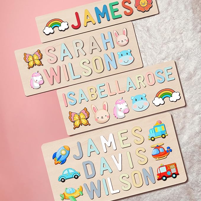 Name Puzzle for Kids Personalized, Custom Baby Toddler Basket Stuffers Gifts for Boy Girl, First Baby Birthday Gift, Montessori Learning Toddler Toys