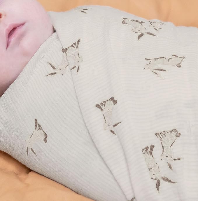 Crane Baby 100% Organic Cotton Bunny Single Baby Swaddle Wrap for Boys and Girls, Gender Neutral Newborn Swaddling Blanket, Baby Registry and Gift, 47 x 47 inches