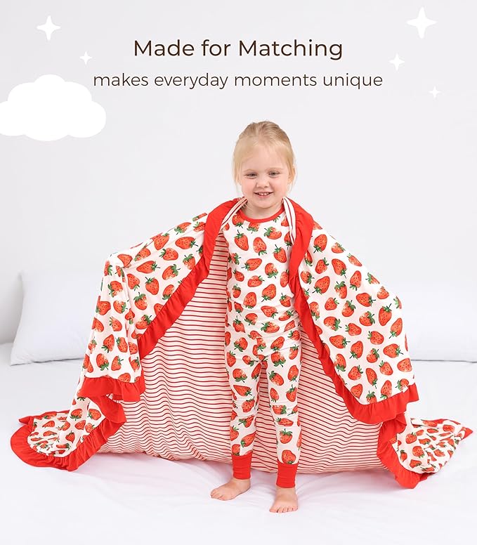 Premium Baby Blanket for Girls, Stretchy Quilt, Soft Crib Bedding for Newborn Baby and Toddler, Ruffle Nursery Blanket for Kids, Viscose Made from Bamboo, 50''x50'' Strawberry