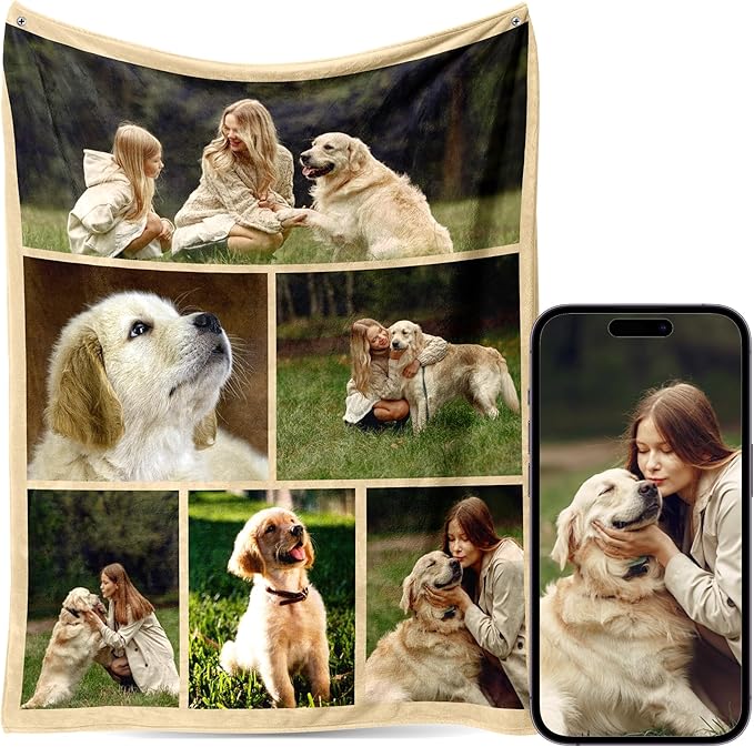 Custom Personalized 9 Photo Collage Blanket Thow Gifts with Text, Customized Pictures Blankets Gift for Christmas Birthday Thanksgiving Adults Kids Dad Mom Girlfriend Boyfriend (6 Dog)