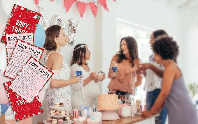 Baby Shower Game Cards, Baby Trivia Game, Christmas Party Cards for Gender Neutral, Set of 30 Cards(Chris002)