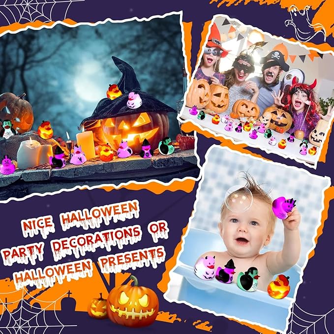 Light up Halloween Rubber Ducks Glow in The Dark Halloween Duckies in Bulk Ducking Baby Bath Toys for Trick or Treating Goodie Bag Fillers Halloween Party Favors Toys Gifts for Kids(12)