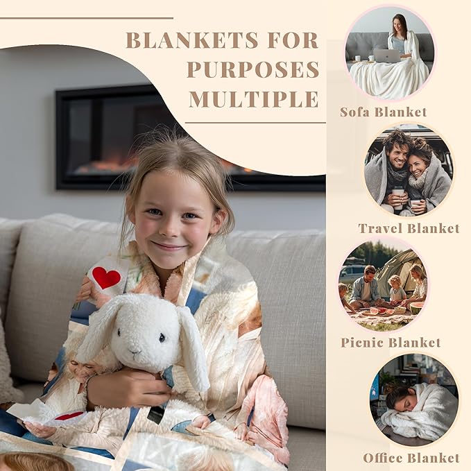 Custom Personalized 9 Photo Collage Blanket Thow Gifts with Text, Customized Pictures Blankets Gift for Christmas Birthday Thanksgiving Adults Kids Dad Mom Girlfriend Boyfriend (5 Grandma)