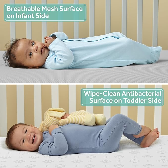 Sealy Baby Airy Night Diamond Breathable Crib Mattress, Made in USA, GREENGUARD GOLD Certified, Supportive & Sustainable Mesh Surface, 2 Stage, Toddler Bed Fit, Safety & Quality Tested, 52x28"