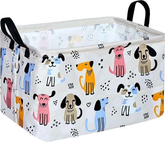 Rectangle Cute Dog Pattern Gift Laundry Basket for Girls and Boys, Baby Storage Basket for Dirty Cloth, Toys Nursery, Kids Clothes Gift Storage Bin with Handles
