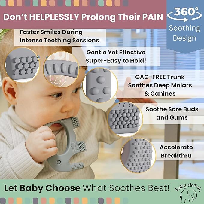 5X Pain Relief Smart Teether - Zero Developmental Delay Silicone Teething Toy Ring for Babies 0 to 6 Months - Cute Infant Shower Gift