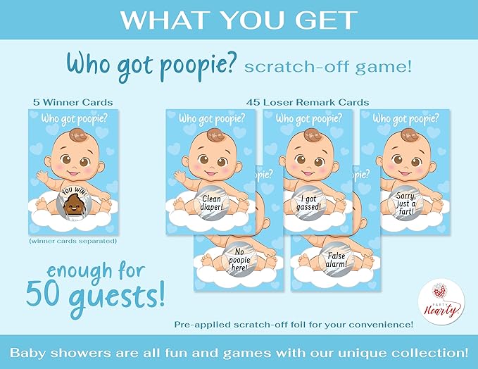 Party Hearty Delightful Baby Shower Fun - 50 Hilarious Poopie Scratch-Offs - Ideal for All Genders