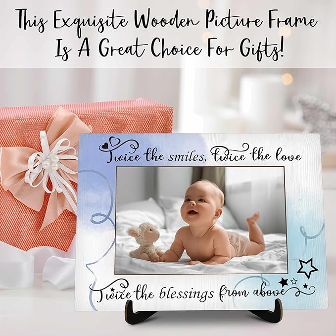 Twins Baby Pictures Frame, Watercolor Baby Photo Frame with Stand, Twins Gifts for Babies, New Baby Gifts For New Mom Dad, Home Living Room Bedroom Decoration -a72