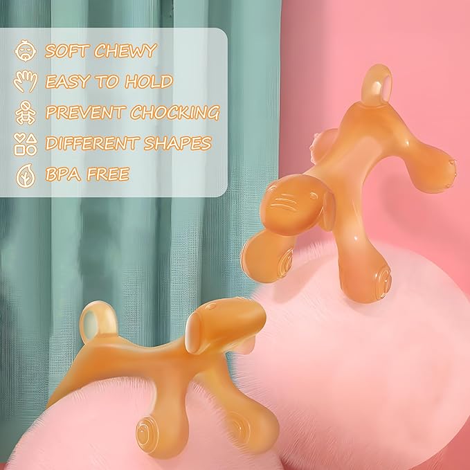 WAJIAYON 2 Pack Amber Oil Baby Teething Toys for Babies 0-6 Months,Silicone Baby teethers for Babies 3-6 Months,Freezer BPA Free Super Soft and Textured 6 to 12 Months,Chew Infant Toys Gift-(Dog)