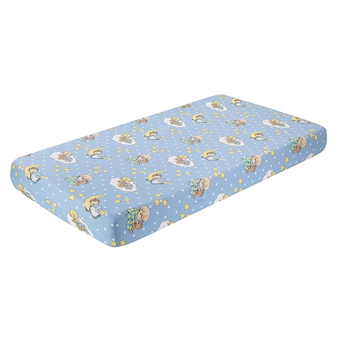 2 Pack Fitted Crib Sheets for Boys in 100% Jersey Knit Cotton – Blue and Yellow Precious Moments Design Plus Solid Gray Boy’s Crib Mattress Sheets by Everyday Kids