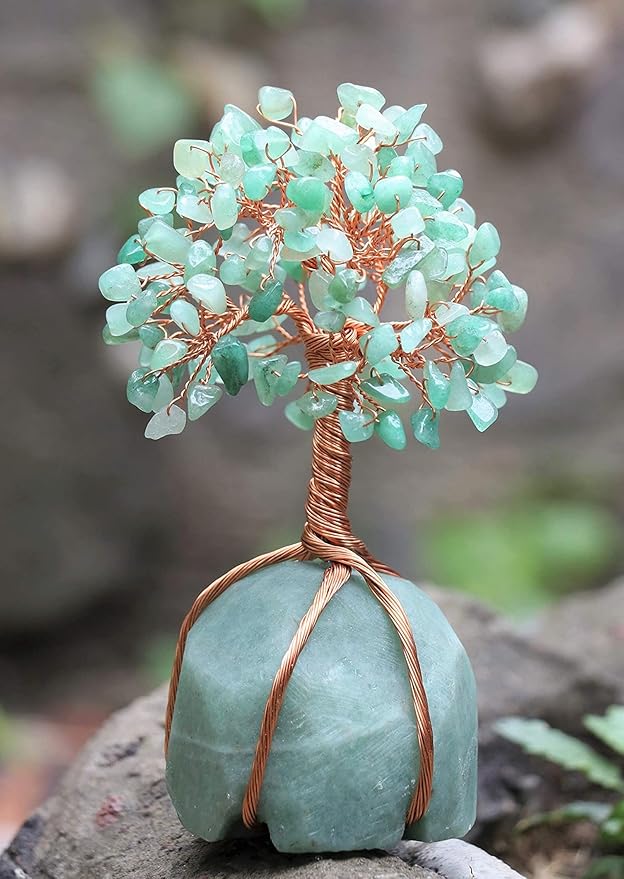 Green Aventurine Crystal Tree of Life - Chakra Positive Energy, Handmade Chakra Tree with Green Healing Crystals and Copper Wire - Feng Shui Decor