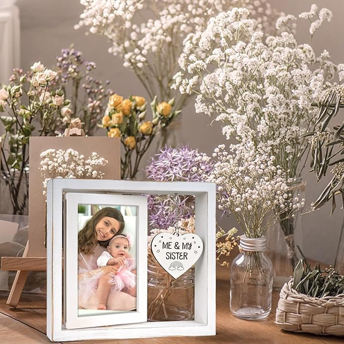 Me and My Sister Picture Frame,Baby Gifts for Girls,Big Sister Gifts for Girls,Room Decor Vintage Style,Baby Gender Neutral Rotating Photo Frame 4x6