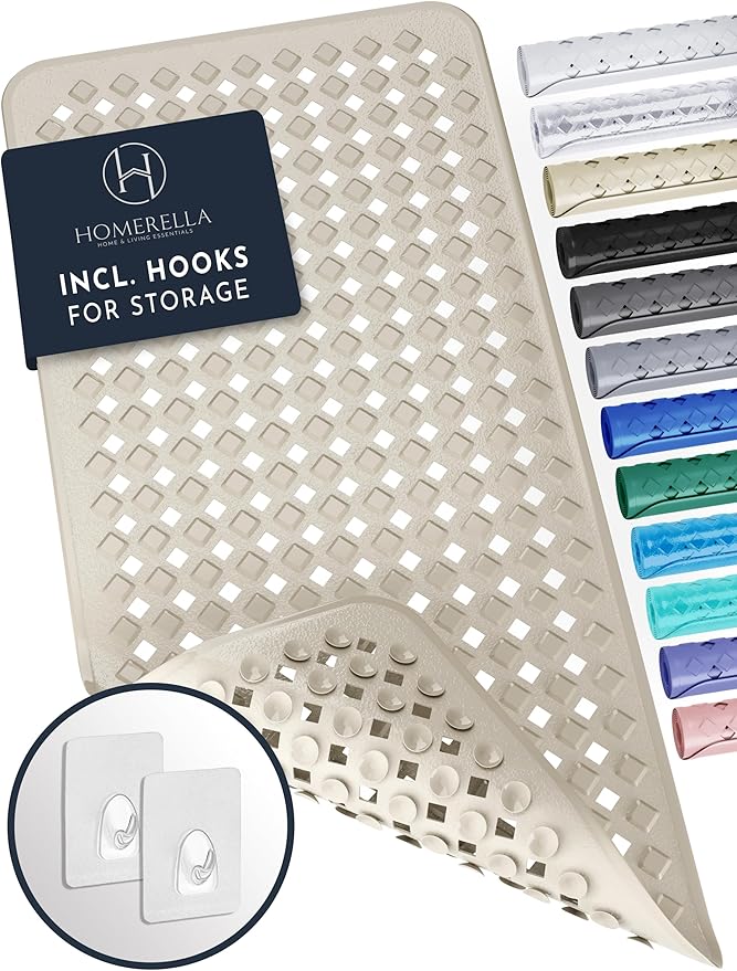 homerella® Bath Mat for Tub Non Slip Mold Resistant 35x16 - Shower Mat Anti Mold - Bath Mat Suction Cups incl. Hooks for Drying - Bathtub Mat Non Slip - ANI Slip Shower Mat Inside