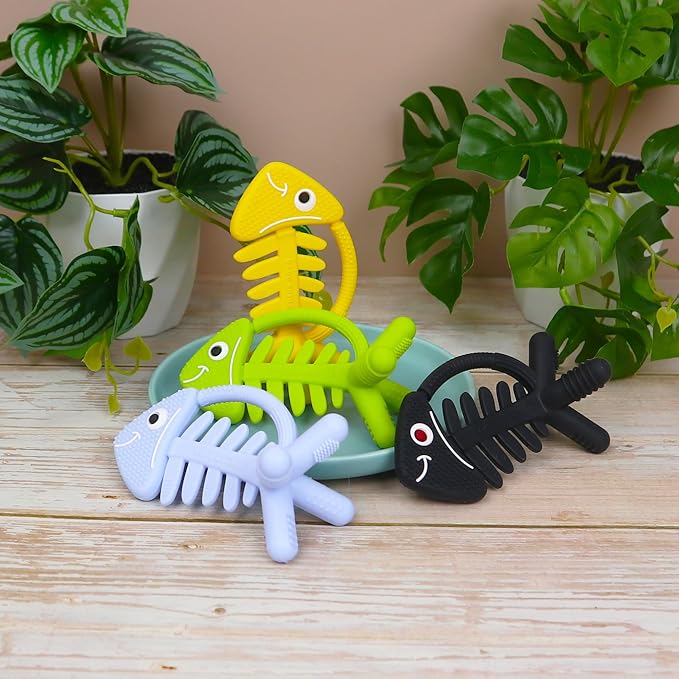 3in1 Infant Toys, Black and White Baby Toys 0-6 Month Teething Toys 0-3-6-12 Months, Teethers for Babies 3-6 6-12 Months for Teething Relief,Baby Gift,Silicone,Sensory,USA Patent Pending, Fish