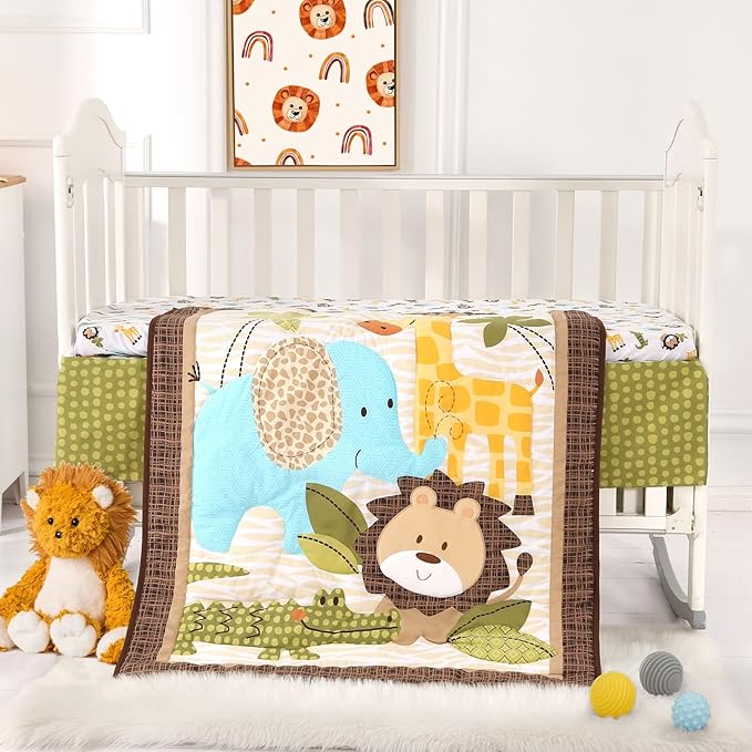 Wowelife Safari Crib Bedding Set, 3 Piece Safari Baby Bedding Set Brown, Premium Baby Crib Bed Set, Breathable and Soft for Baby Boy and Girl