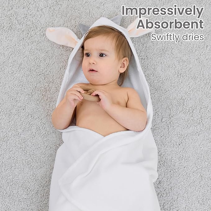 Mooreeke 1 Pack Toddler Towel - 100% Cotton Toddler Hooded Towels - Soft Baby Bath Towel with Hood for Newborn - Comfort Towels for Baby Girls and Boys - Animal Shaped (Lamb)