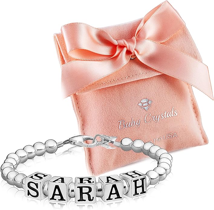 Sterling Silver Initial Bracelet, Silver Beads and Alphabet letters with your Name, Birthday Girl Bracelets for Girls Baptism Gifts, Personalized Birthday Gifts