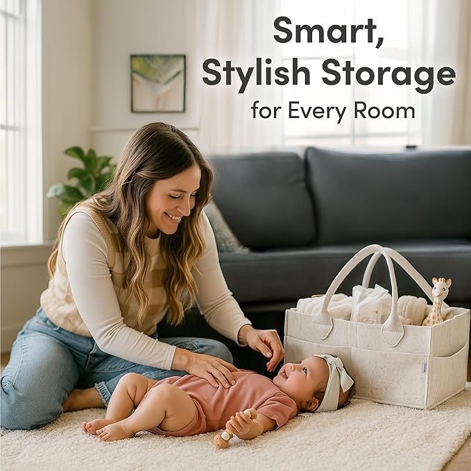 PUTSKA Baby Diaper Caddy Organizer - Nursery Storage Basket for Diaper Station, Baby Basket Shower Gift List and Registry Must-Have, Newborn Essentials, Nursery Decor for Boy or Girl-White,Extra Large