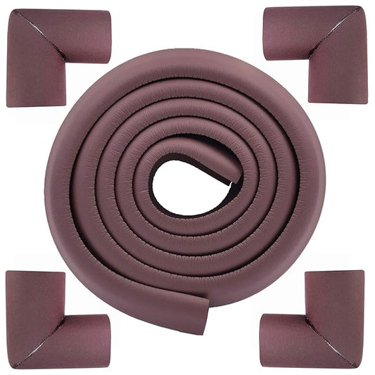 M2cbridge L Shape Extra Thick Furniture Table Edge Protectors Foam Baby Safety Bumper Guard 6.5 Ft (Brown with 4 Corners)
