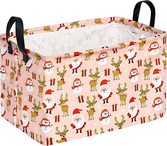 Rectangle Basket, Kids Organizer, Santa Pattern Toy Storage Cube, Clothes Storage Box With Handles for Room Decor