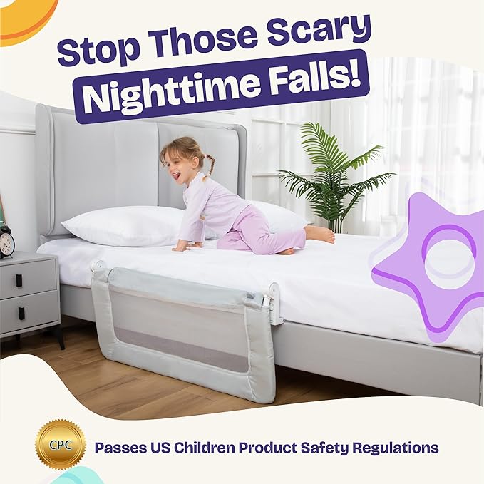 ComfyBumpy 1-Pack Bed Rail for Toddlers 35.5" L x 19.5" H | Toddler Bed Rails for Twin, Full & Toddler Bed Size | Swing Down Bed Rail Guard | Baby Bed Side Rail for Kids | Gray