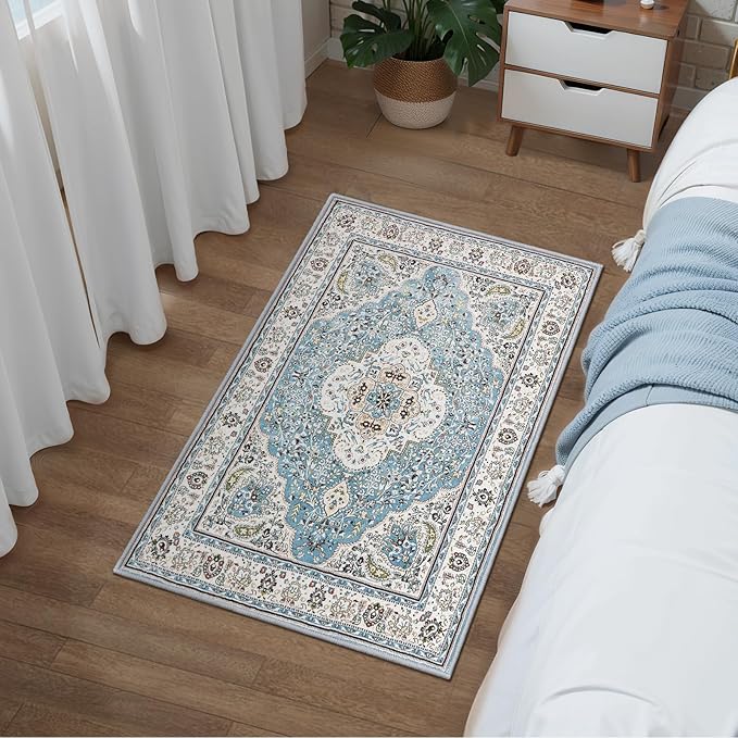 Ciicool Washable Vintage Area Rug, 2x3ft Small Boho Rug, Ultra Soft Rugs for Entryway, Non-Slip Entry Rugs Oriental Low-Pile Indoor Mat Floor Carpet for Entrance Bedroom Kitchen Bathroom Foyer Decor