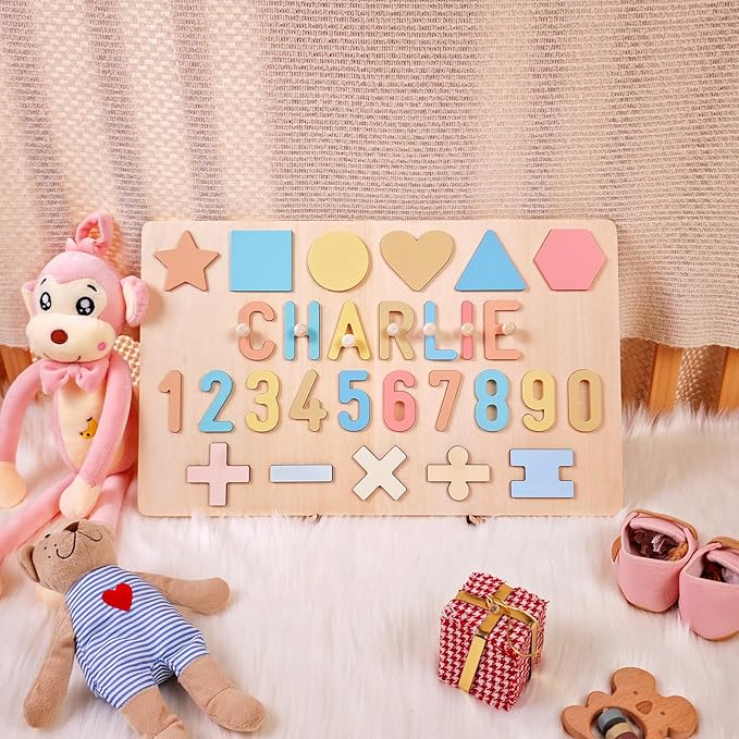 Name Puzzle for Kids Personalized, First Birthday for Baby Boy Girl, Wooden Name Puzzles for Toddlers 1-3, Educational Toys for 1 Year Old (Number)