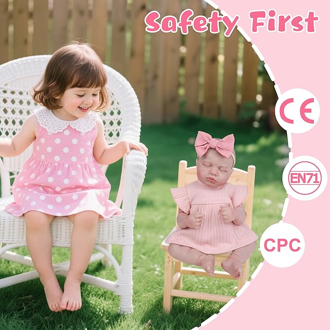 Realistic Baby Doll, 20-Inch Reborn Baby Dolls Soft Cloth Body Newborn Dolls That Look Real, Lovely & Pretty Lifelike Doll with Pink Dress and Toy Accessories for Kids Age 3+