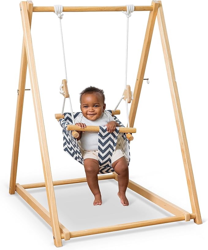 Avenlur Spruce Baby and Toddler Swing with Stand - Foldable Baby Swing - with Seat Belt and Padded Pillow - Free Standing Toddler Swing for Children 6 Months to 3 Years - Montessori and Waldorf Style