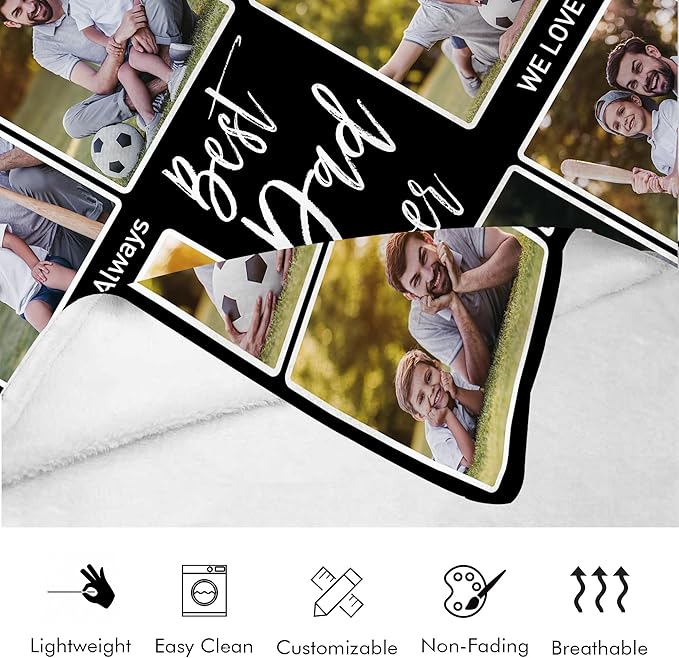 Custom Dad Blankets with Photos - Personalized Dad Gifts for Birthday & Christmas