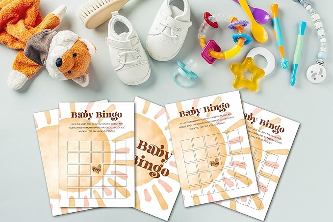 Baby Shower Bingo Cards For Boy, Boho Sun Baby Shower Games, Sunshine Baby Bingo for Baby Shower Game, Here Comes The Son Gender Reveal Games, Set of 25 Cards(Bohosun001)