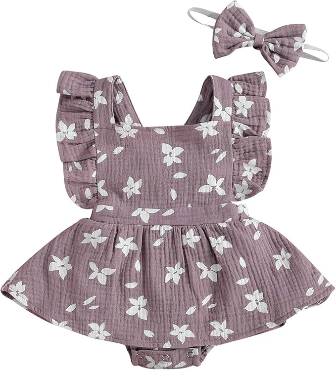 Baby Girls Floral Cotton Leotard Romper Newborn Daisy Playsuits Ruffled Sleeve Onesie Infant Jumpsuit Clothes Headband
