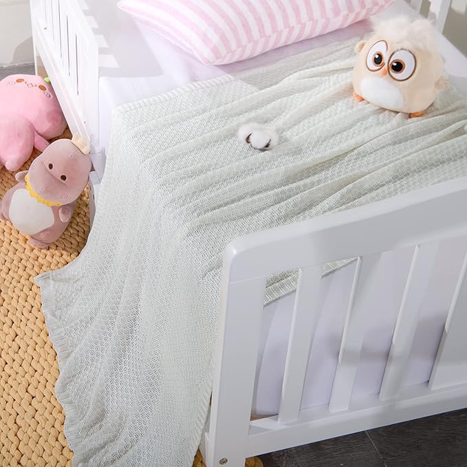 NTBAY Cable Knit Cooling Toddler Blanket, Soft and Breathable Baby Blanket 30x40 Inches Made from Rayon Derived from Bamboo for Crib, Stroller, Nursery, White