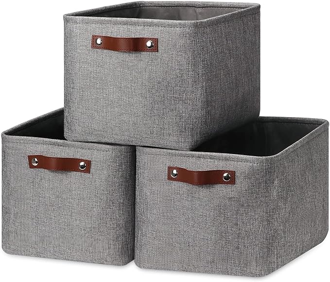 HNZIGE Storage Basket Bins(3 Pack) Large Collapsible Storage baskets for organizing Shelf Closet Bedroom, Perfect Storage Box with Handles for Closet, Clothes, Toy, Home?Gray, 15" x 11" x 9.5"?