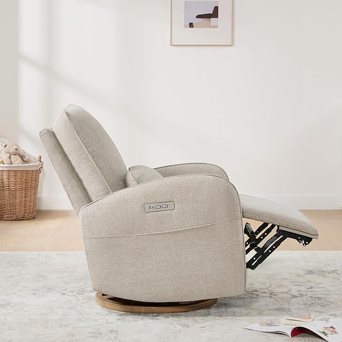 CHITA Power Nursery Glider Recliner Chair, Electric Swivel Rocker Recliner for Adults, Rocking Chair with Removable Lumbar Pillow for Living Room, FSC Certified, Fabric in Khaki