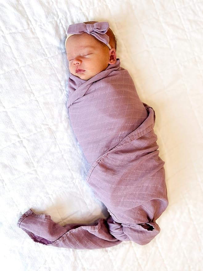 BWD Baby Swaddle Blanket – Ultra-Soft Bamboo Viscose & Organic Cotton Muslin – Lightweight, Breathable, Stretchy – Newborn Essential 47" (Mauve)