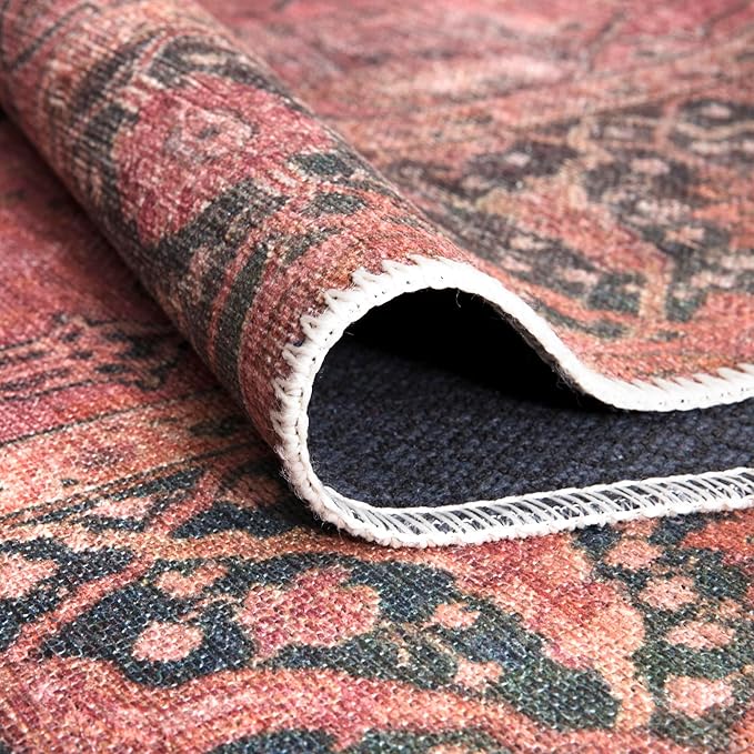 Bloom Rugs Washable Non-Slip 9' x 12' Rug - Soft Pink Traditional Bordered Area Rug for Living Room, Bedroom, Dining Room, and Kitchen - Exact Size: 9' x 12'