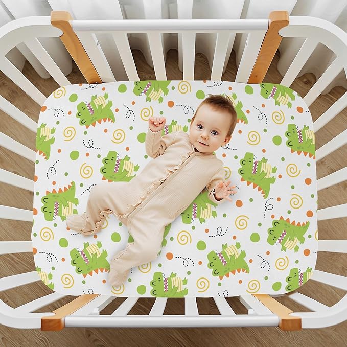 Little Dinosaur Crib Sheets for Neutral Bassinet Play Sheets,Sheets Toddler Bed Sheets for Baby Boys Girs 39 * 27 * 5in
