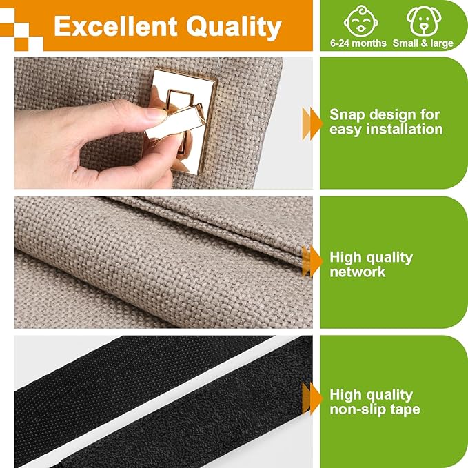 Baby Fabric Gate for Stairs Banisters - Dog and Pet Safety Barrier Gates for Stairway - No Drill Banister to Banister Baby Kids Gates for Stairs (Apricot, Wide 55" to 65" Height 34")